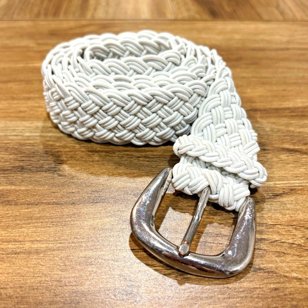 Ralph Lauren White Braided Cord Silver Buckle Women Belt Sz Small 41 inches long